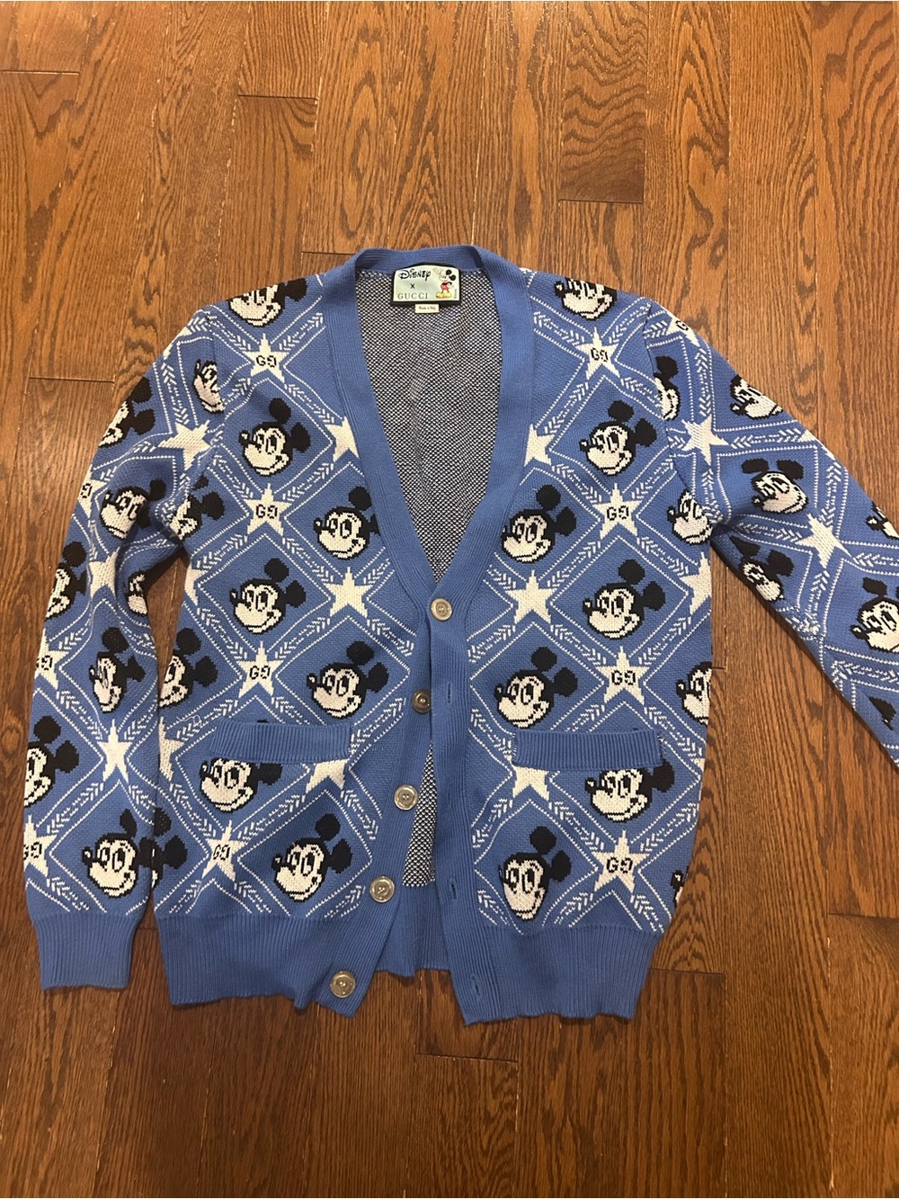 Gucci Blue Mickey Mouse Jacquard Cardigan